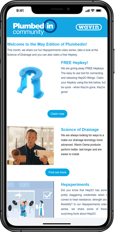 Plumbedin newsletter on mobile